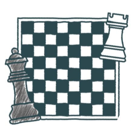A simple illustration of a chessboard with a black king piece and a white rook piece positioned outside the board, suggesting a chess scenario.