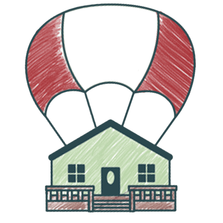 Bright house with a parachute, symbolizing home protection and foreclosure assistance services.