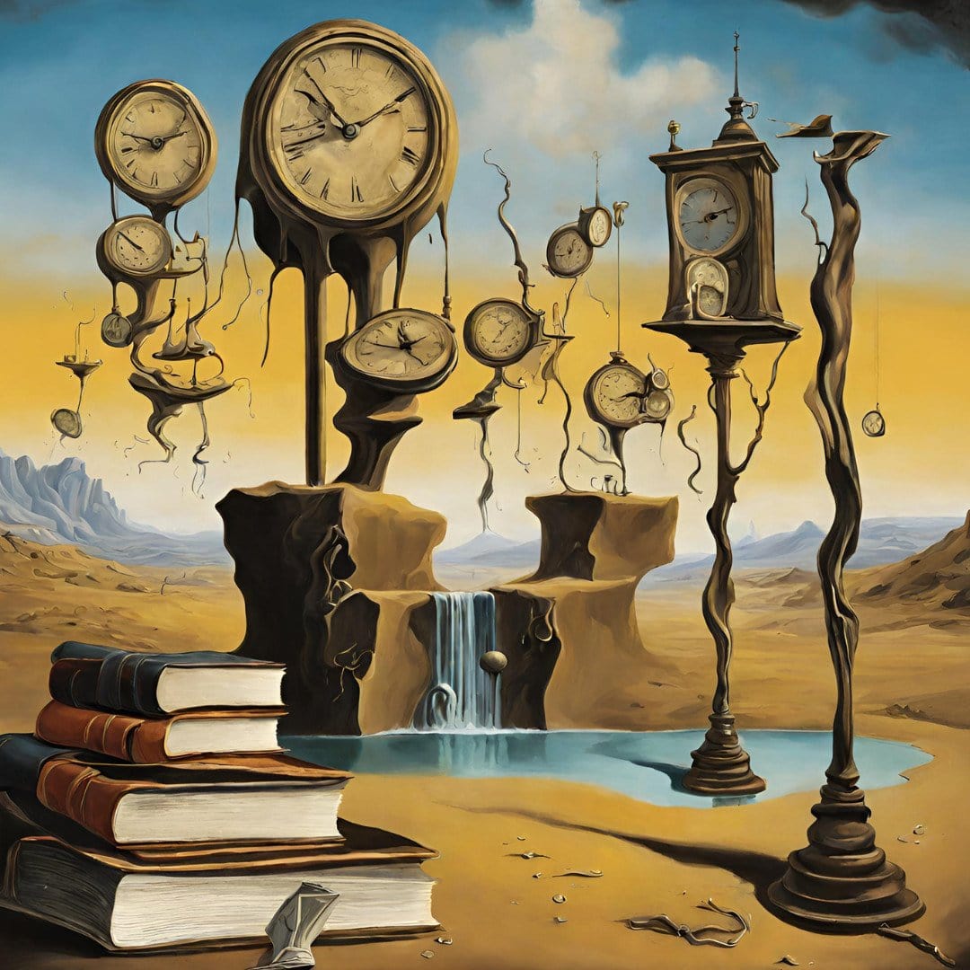 Altered clocks with melting and warped appearance in a surreal landscape representing time and urgency in bankruptcy cases.